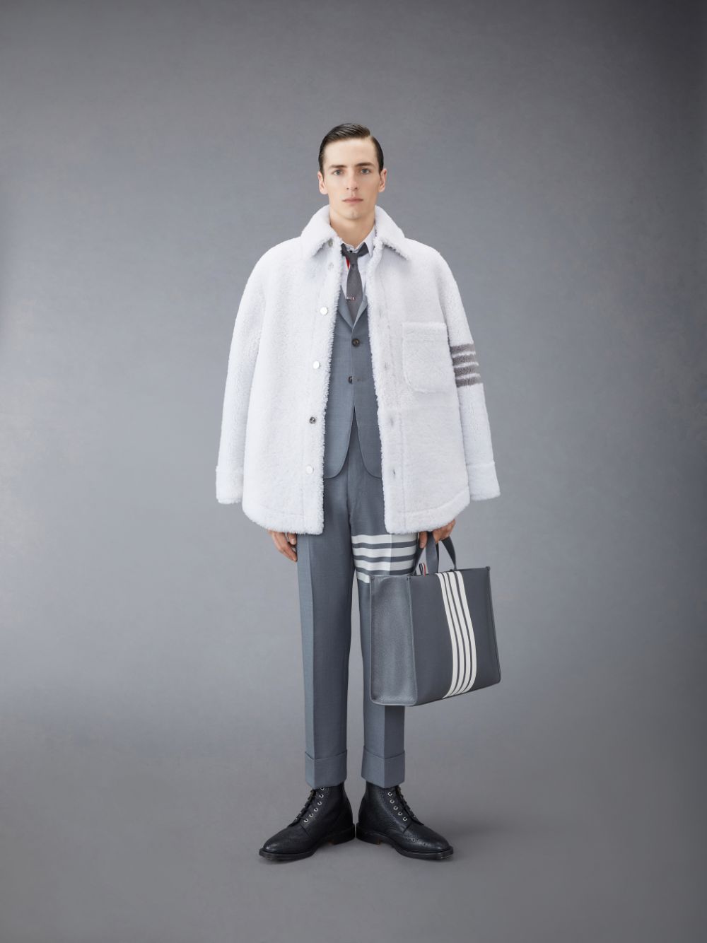 Thom Browne Shearling 4-Bar Oversized Shirt Uomo Giacche Bianche | NTY13E14366