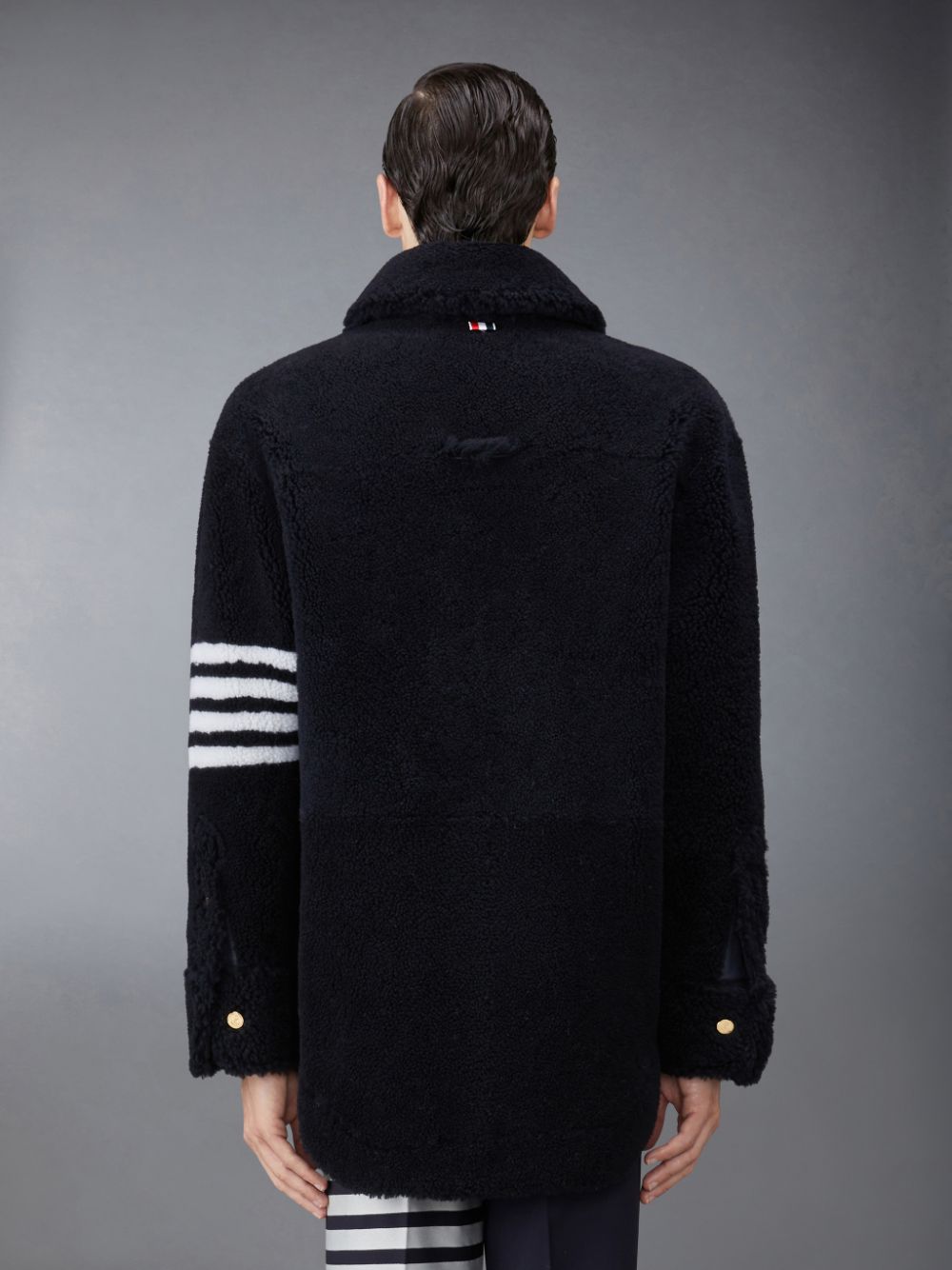 Thom Browne Shearling 4-Bar Oversized Shirt Uomo Giacche Blu | MQX10D33506