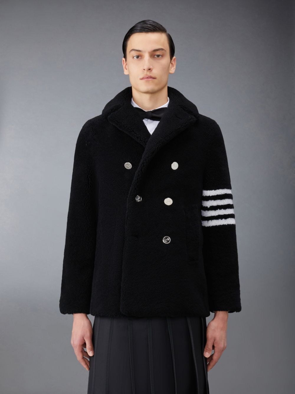 Thom Browne Shearling 4-Bar Peacoat Uomo Cappotti Nere | RZL72N24475