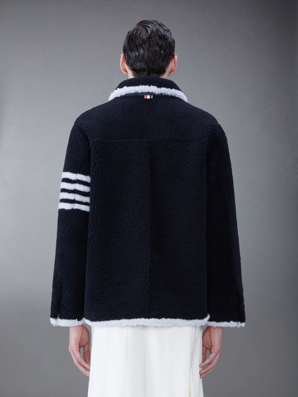 Thom Browne Shearling 4-Bar Sack Uomo Giacche Blu | VJS43Z08939