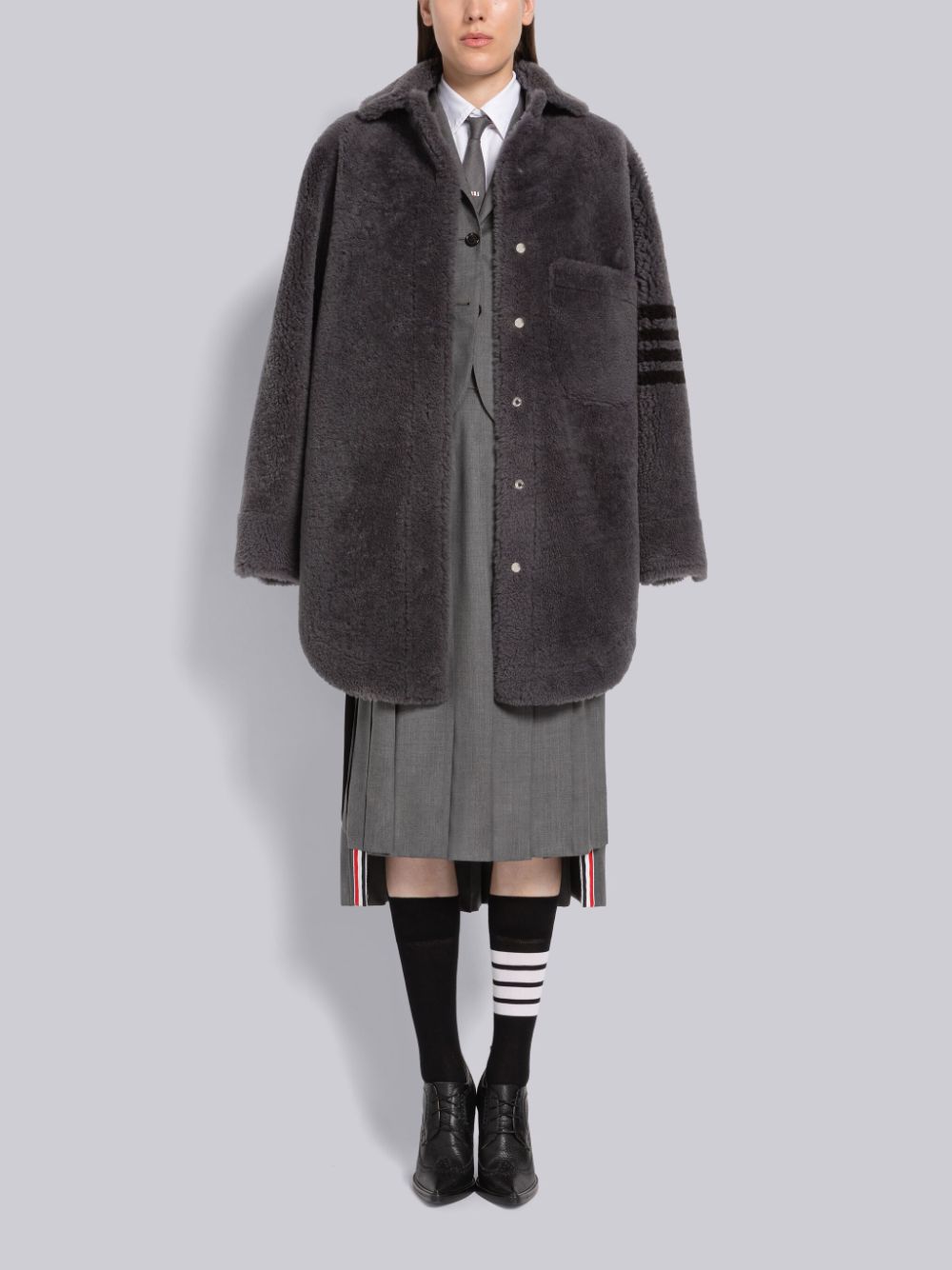 Thom Browne Shearling Supersize 4-Bar Shirtdress Donna Cappotti Grigie | CAS97L02695