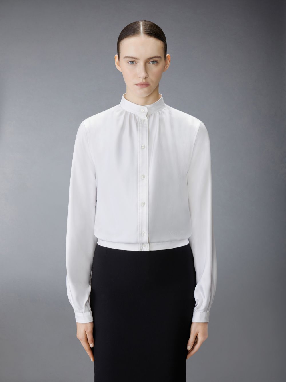 Thom Browne Silk Faille Button Placket Gathered Donna Camicie Bianche | HYG97Q38892