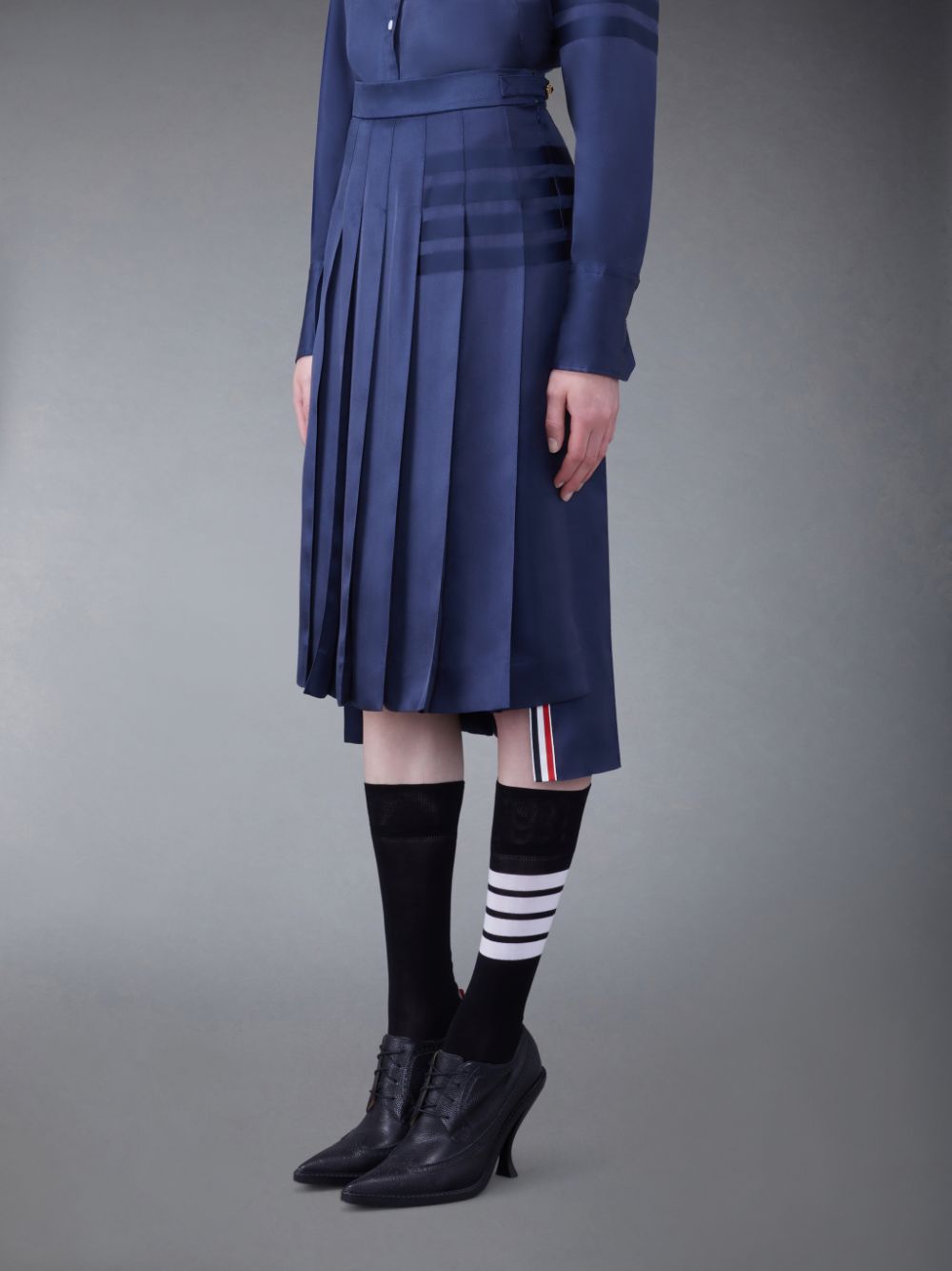 Thom Browne Silk Twill 4-Bar Midi Pleated Donna Gonne Blu | TVV69O35164