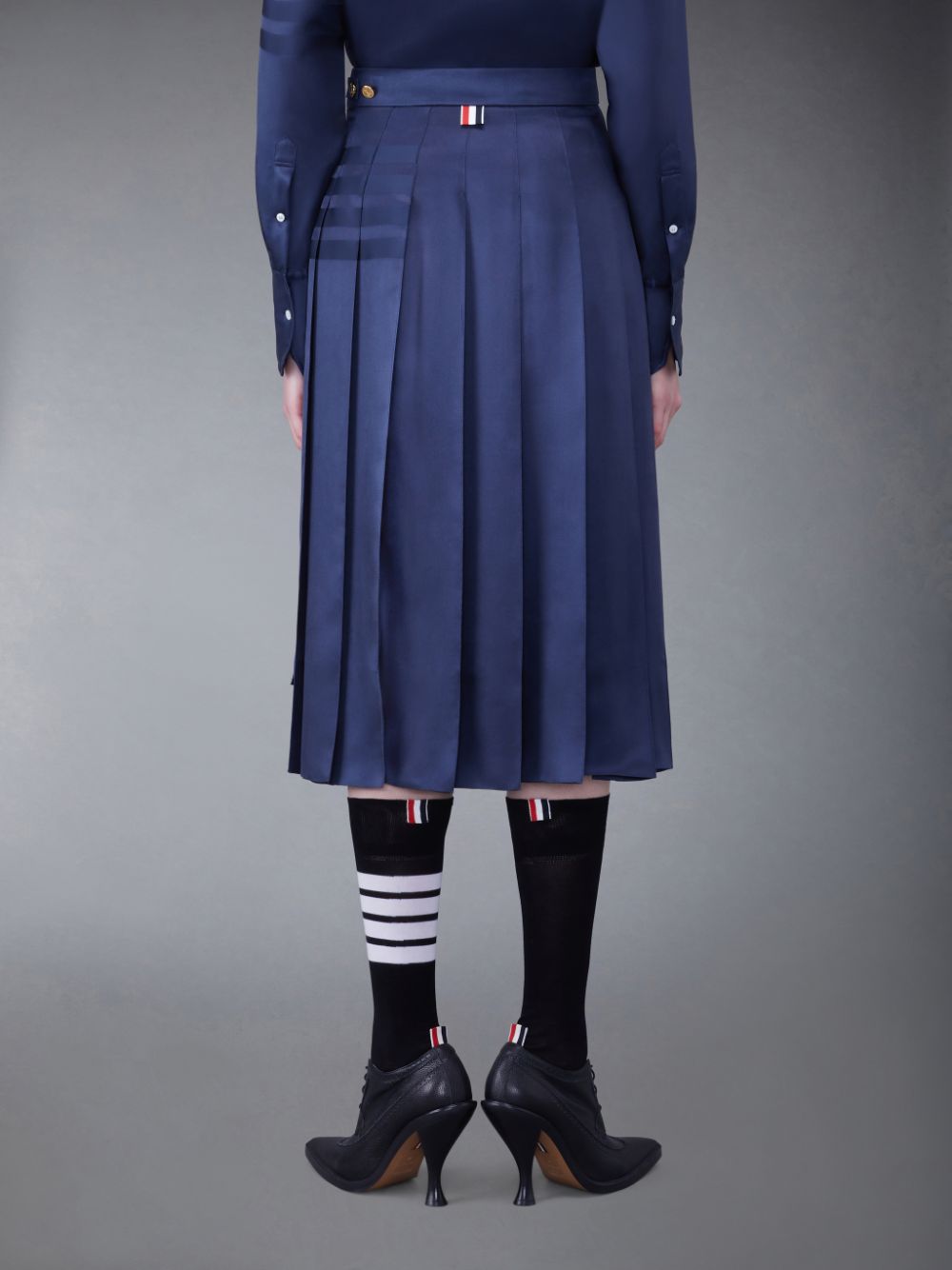 Thom Browne Silk Twill 4-Bar Midi Pleated Donna Gonne Blu | TVV69O35164