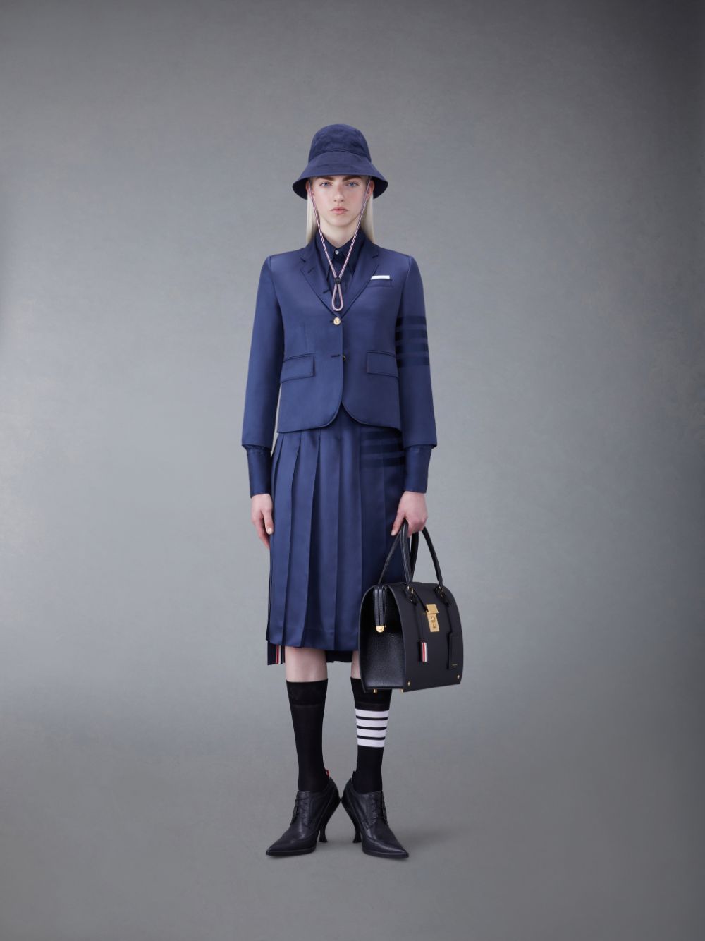 Thom Browne Silk Twill 4-Bar Midi Pleated Donna Gonne Blu | TVV69O35164