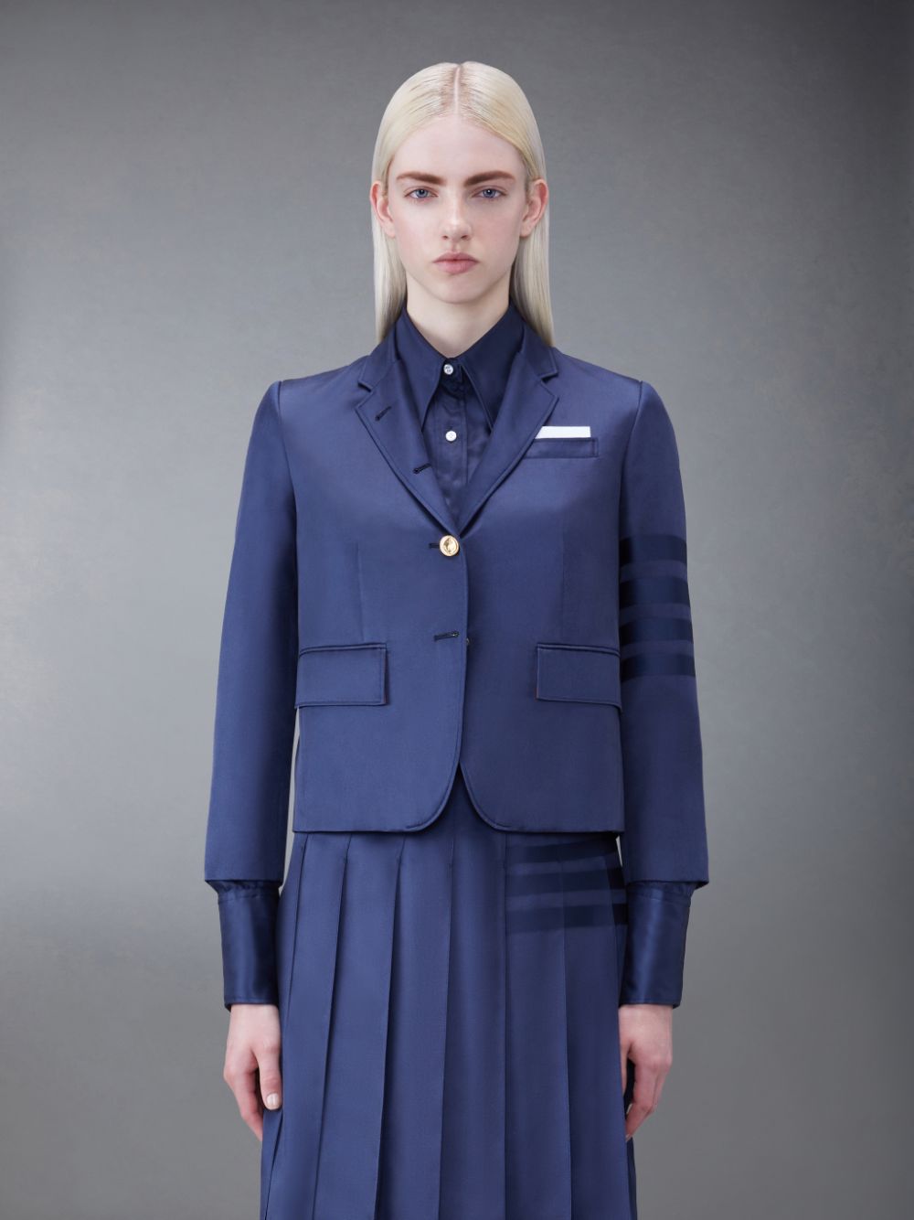 Thom Browne Silk Twill 4-Bar Sport Donna Cappotti Blu | EOG09D71307