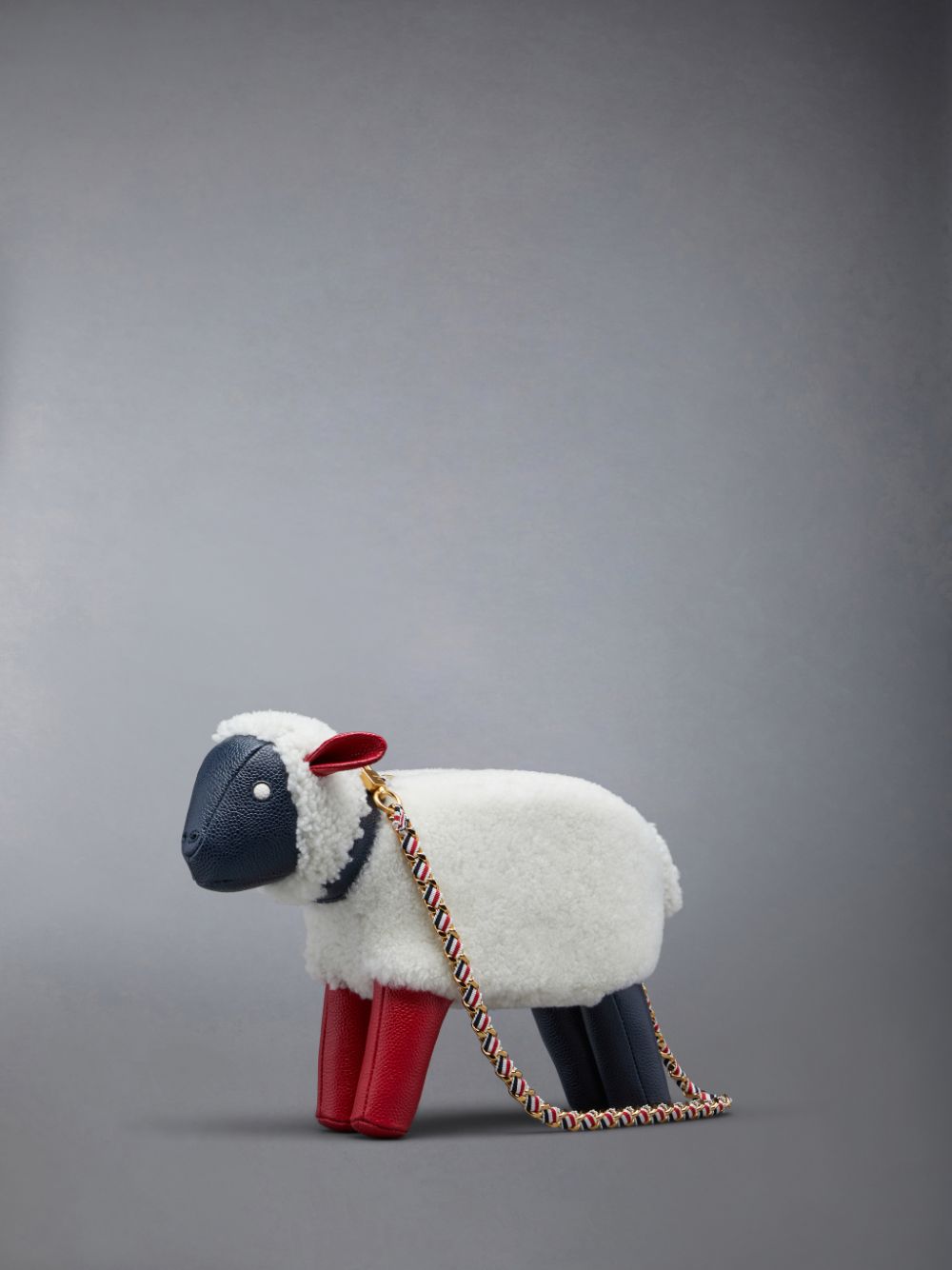 Thom Browne Small Sheep Chain in Shearling & Pebble Grain Donna Borse Crossbody Bianche | JUG15H02312