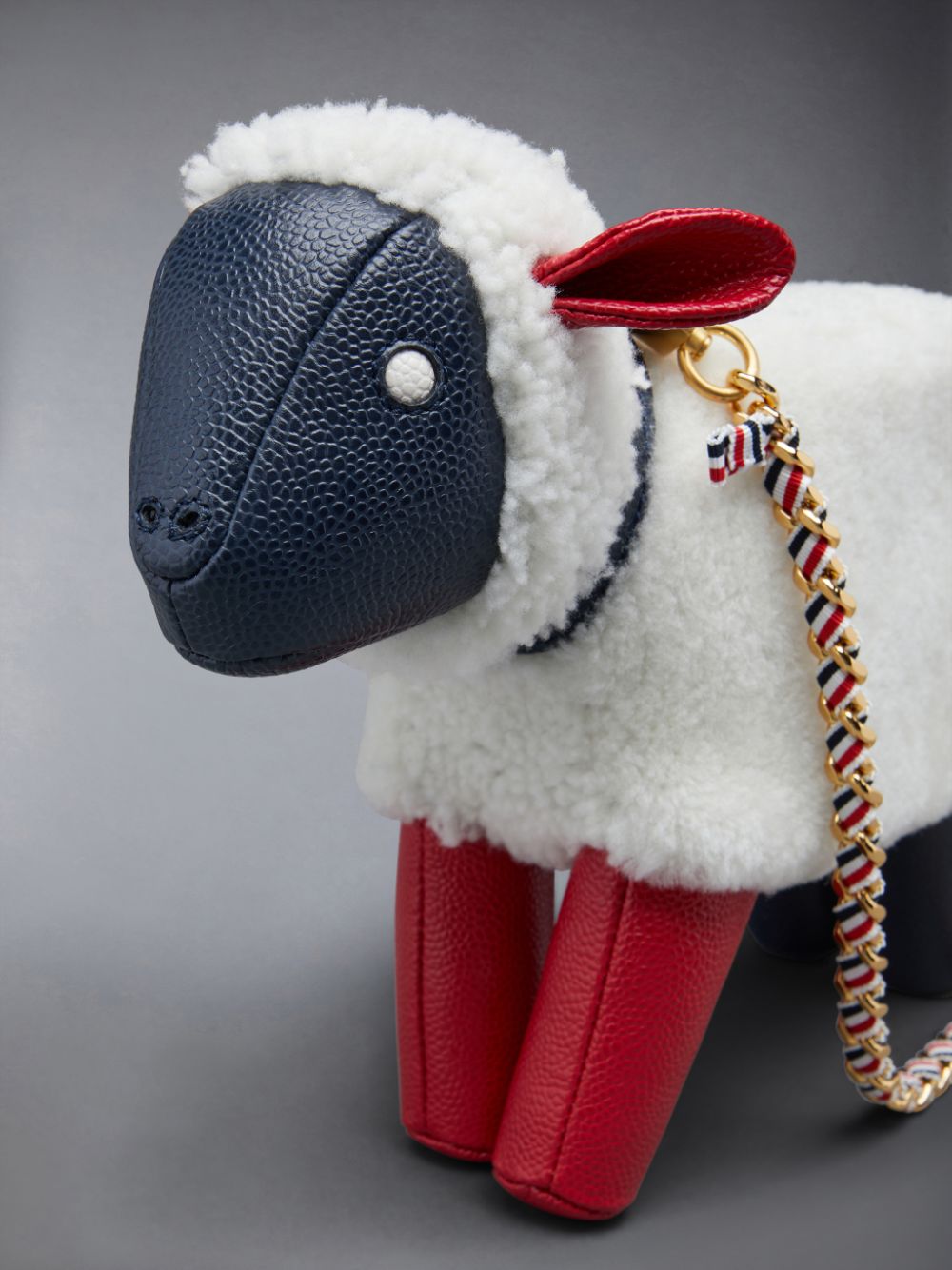 Thom Browne Small Sheep Chain in Shearling & Pebble Grain Uomo Borse Crossbody Bianche | SCK77P30211