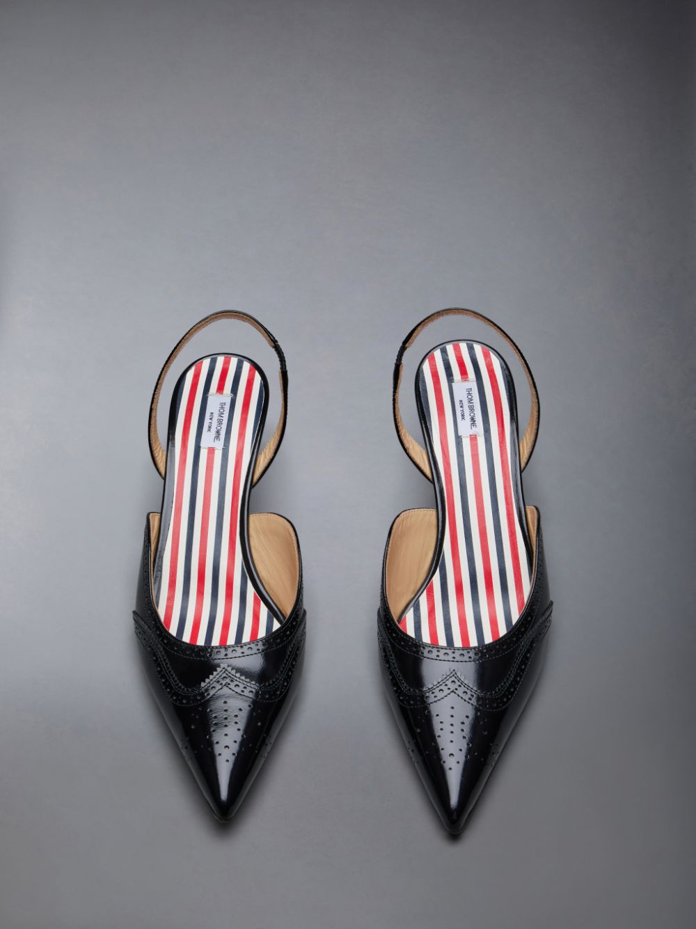 Thom Browne Smooth Calf Wingtip Curved Heel Slingback Donna Mules Nere | BNP54N27897