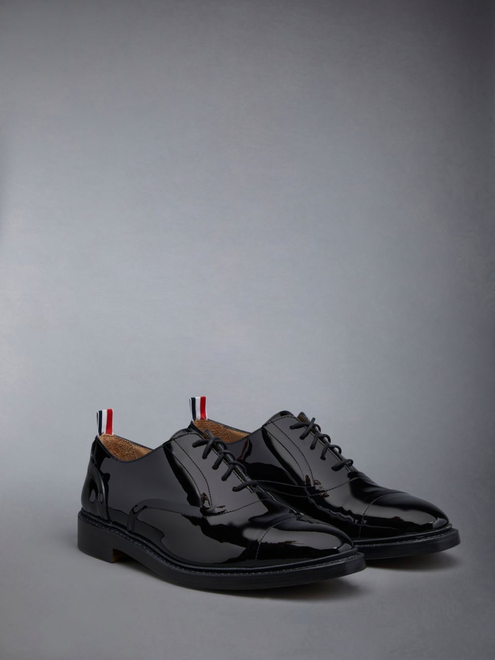 Thom Browne Soft Patent Raw Edge Goodyear Sole Cap Toe Uomo Scarpe Oxford Nere | CHT44I59177