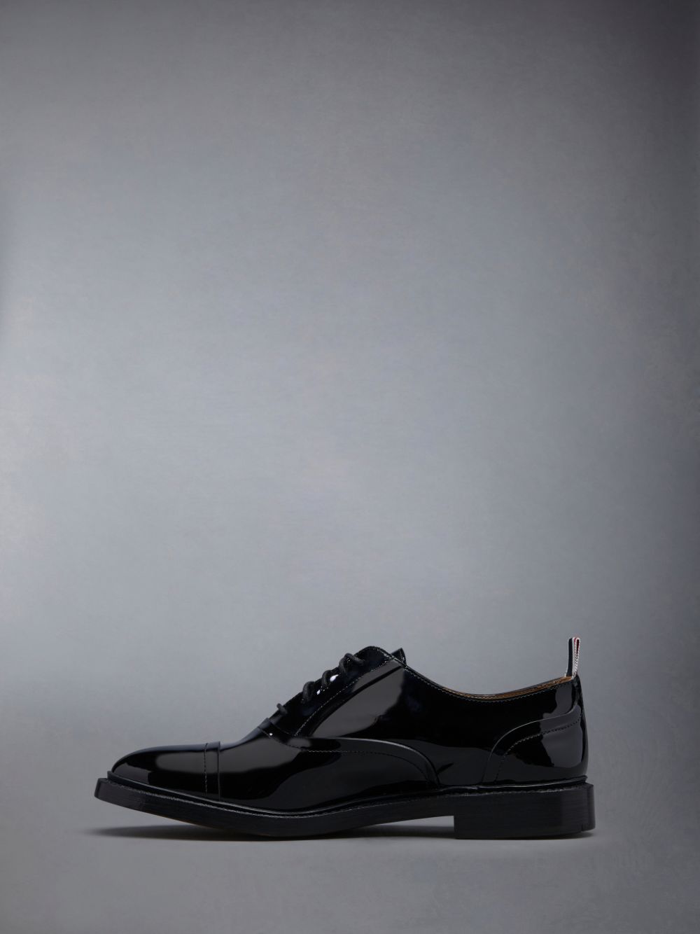 Thom Browne Soft Patent Raw Edge Goodyear Sole Cap Toe Uomo Scarpe Oxford Nere | CHT44I59177