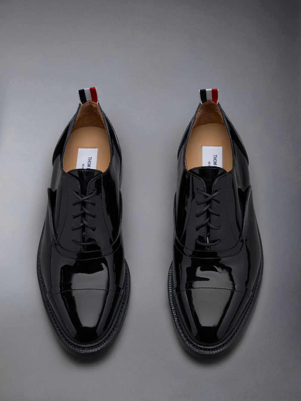 Thom Browne Soft Patent Raw Edge Goodyear Sole Cap Toe Uomo Scarpe Oxford Nere | CHT44I59177