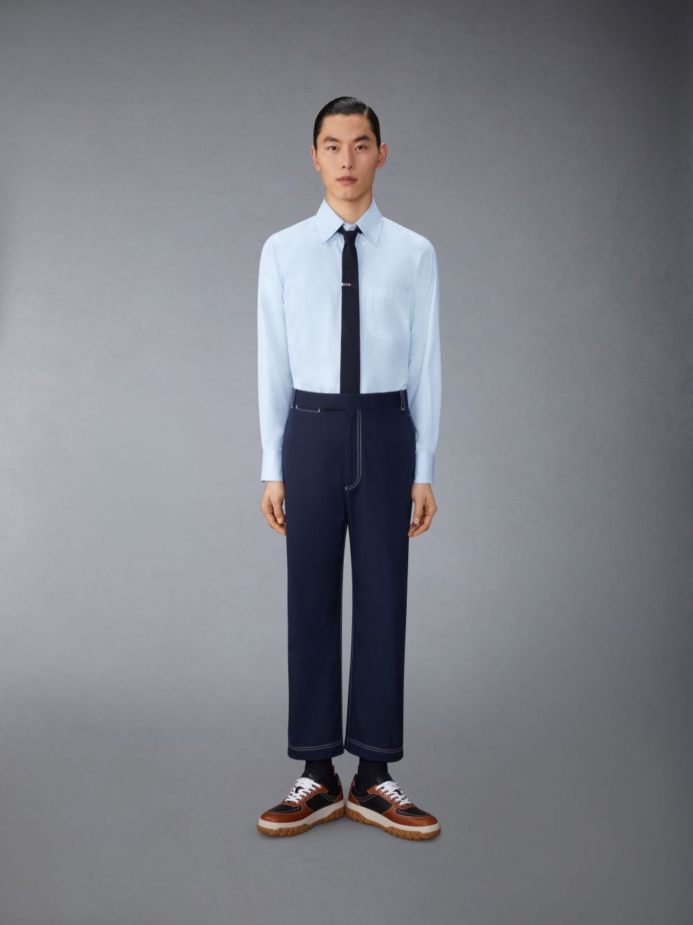 Thom Browne Solid Poplin Twin Needle Contrast Topstitching Uomo Camicie Blu | IVG73N85460