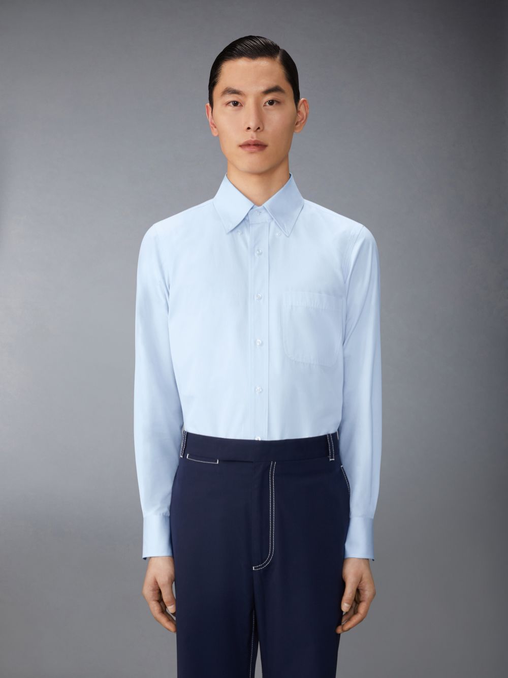 Thom Browne Solid Poplin Twin Needle Contrast Topstitching Uomo Camicie Blu | IVG73N85460