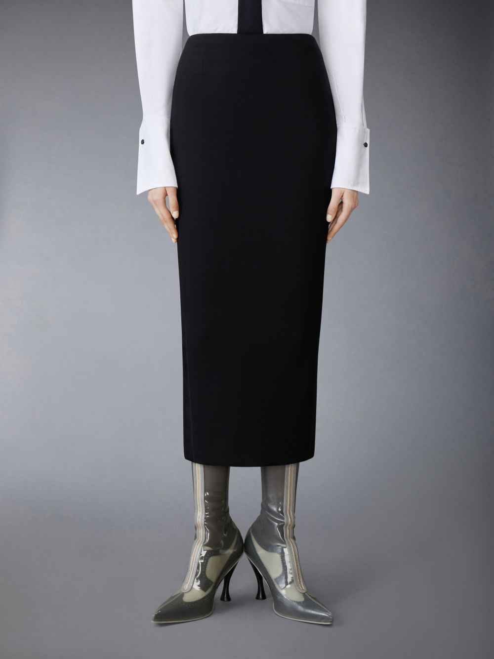 Thom Browne Solid Wool Crepe Low Rise Maxi Hobble Donna Gonne Nere | AWT27T22293