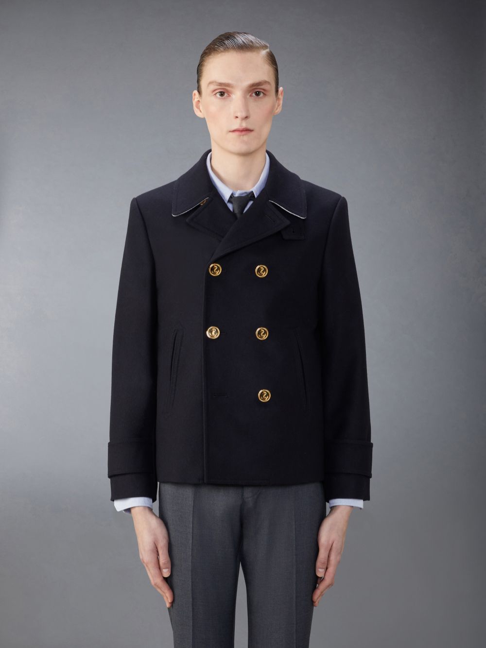 Thom Browne Spring Weight Melton Wool Peacoat Uomo Cappotti Blu | BXQ05E66501