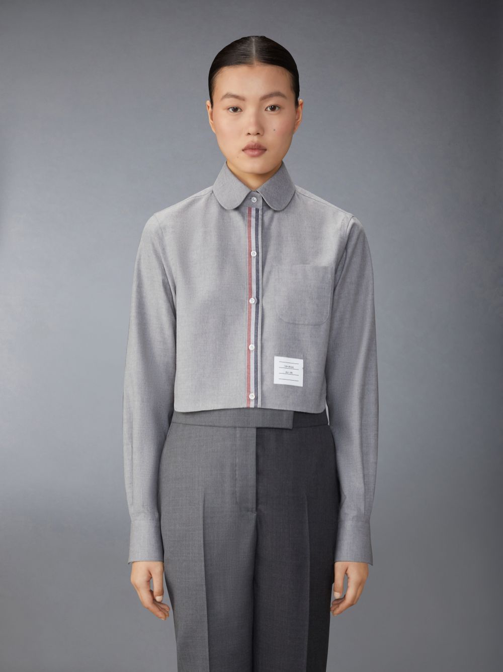 Thom Browne Stripe Cotton Flannel Classic Cropped Round Collar Donna Camicie Grigie | RKC07Y25084