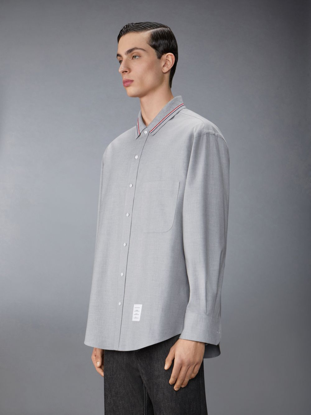 Thom Browne Stripe Cotton Flannel Oversized Uomo Camicie Grigie | DMJ82B54048