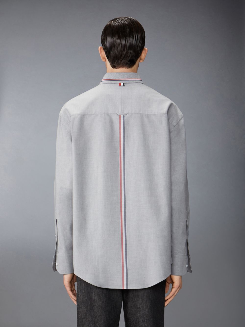 Thom Browne Stripe Cotton Flannel Oversized Uomo Camicie Grigie | DMJ82B54048