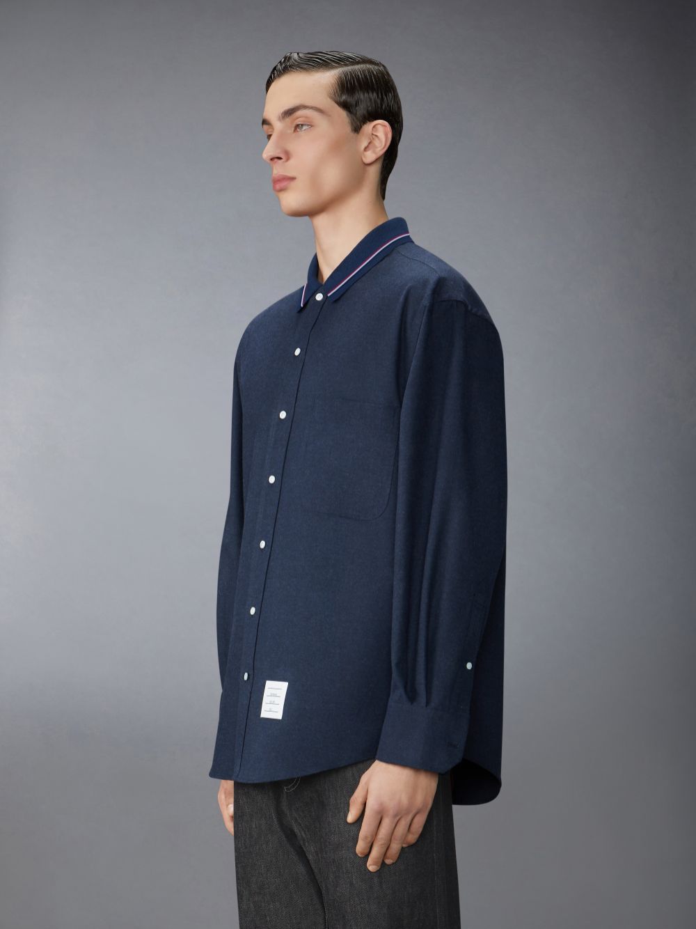 Thom Browne Stripe Cotton Flannel Oversized Uomo Camicie Blu | ZQW54O73934