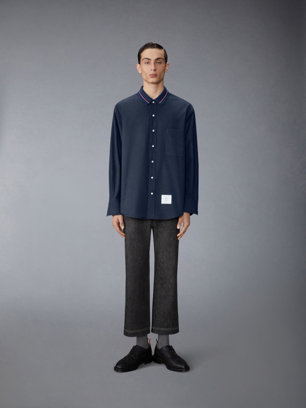 Thom Browne Stripe Cotton Flannel Oversized Uomo Camicie Blu | ZQW54O73934