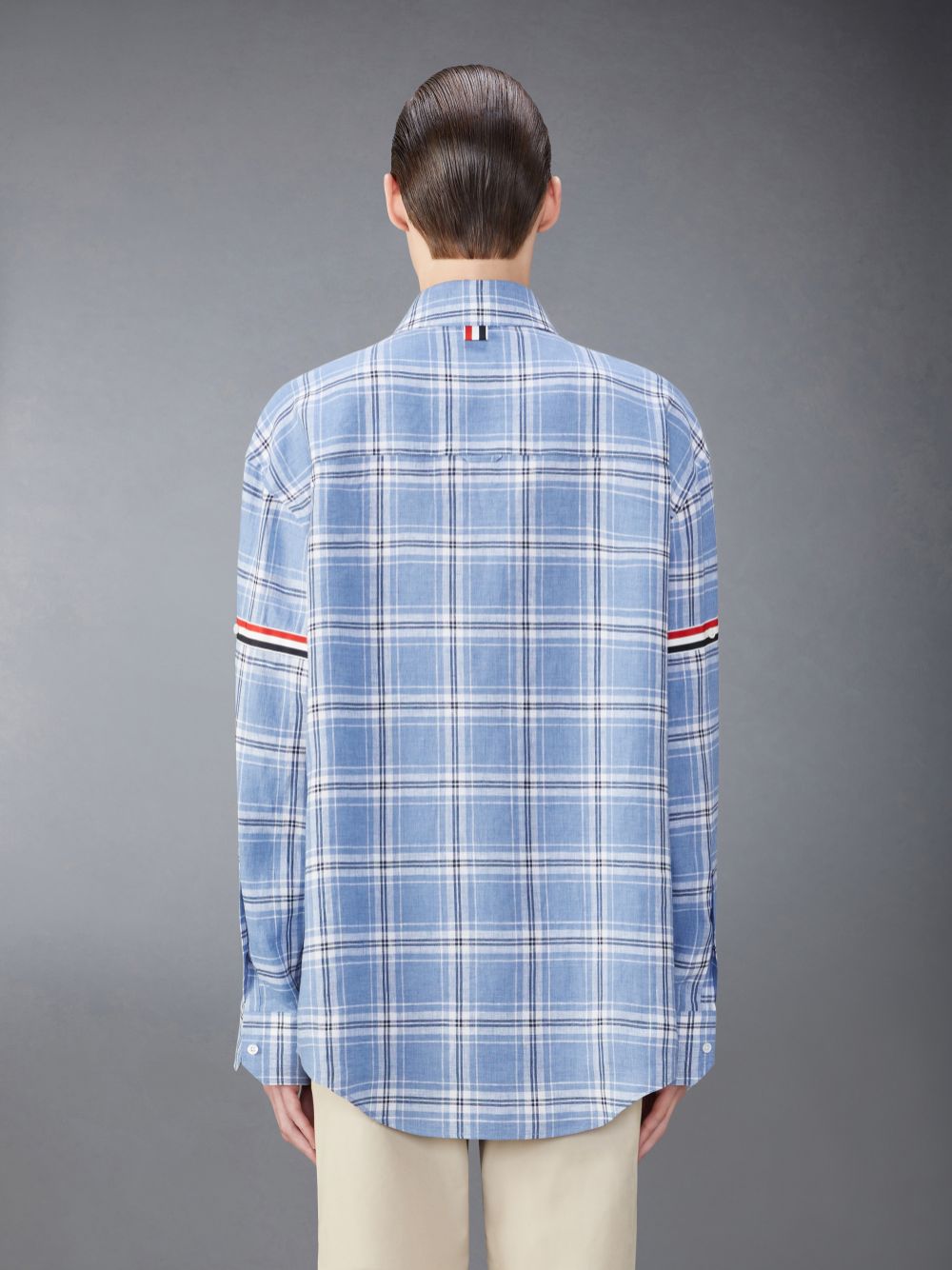 Thom Browne Stripe Linen Armband Oversized Uomo Camicie Blu | HOJ29Q91497