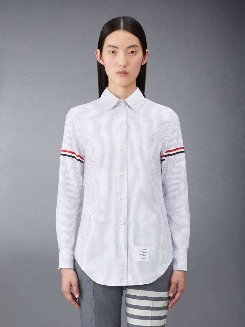 Thom Browne Stripe Oxford Armband Classic Round Collar Donna Camicie Grigie | NJU43H73872