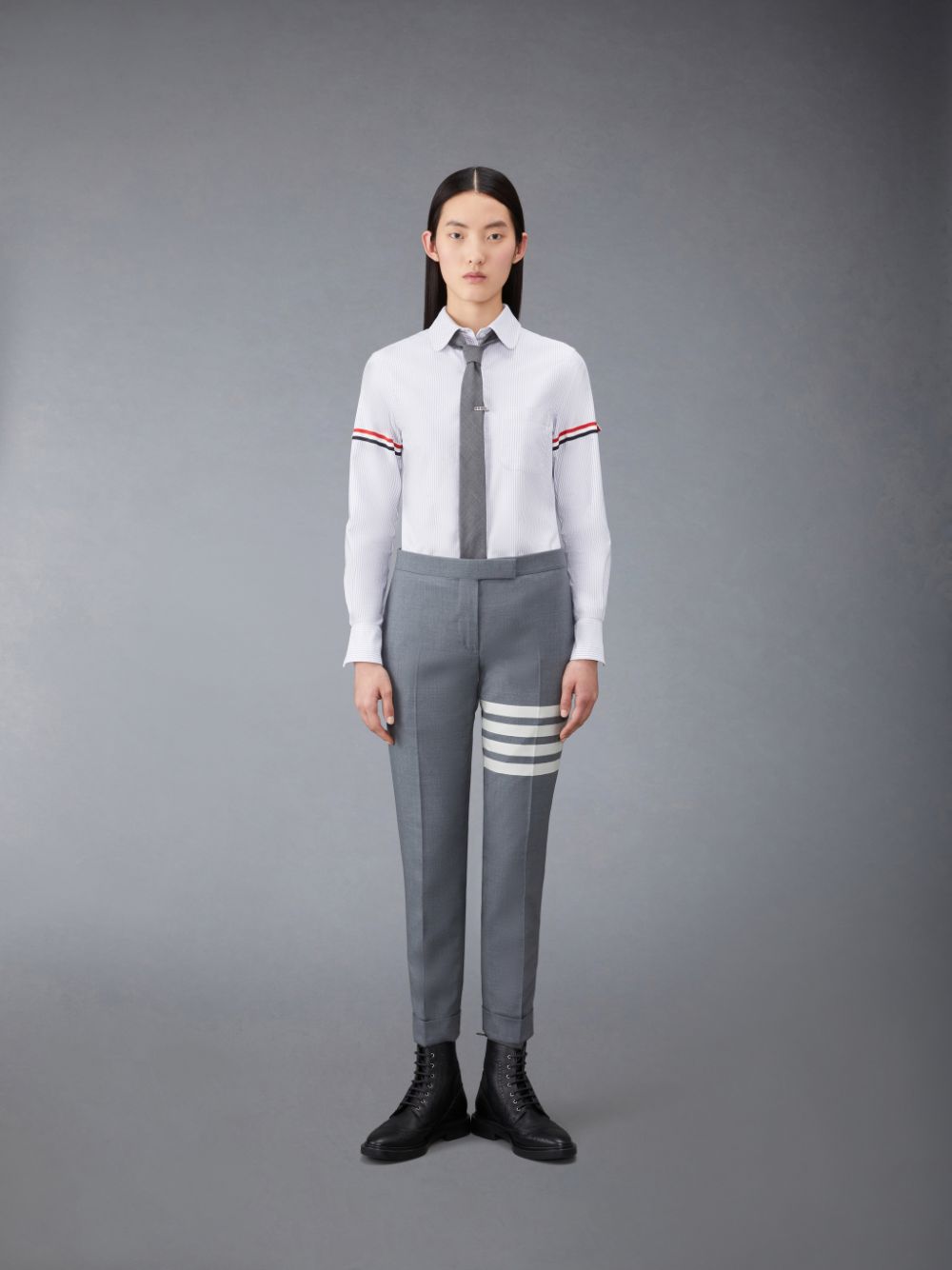 Thom Browne Stripe Oxford Armband Classic Round Collar Donna Camicie Grigie | NJU43H73872