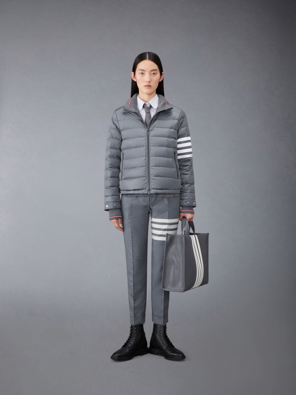 Thom Browne Stripe Oxford Armband Classic Round Collar Donna Camicie Grigie | NJU43H73872