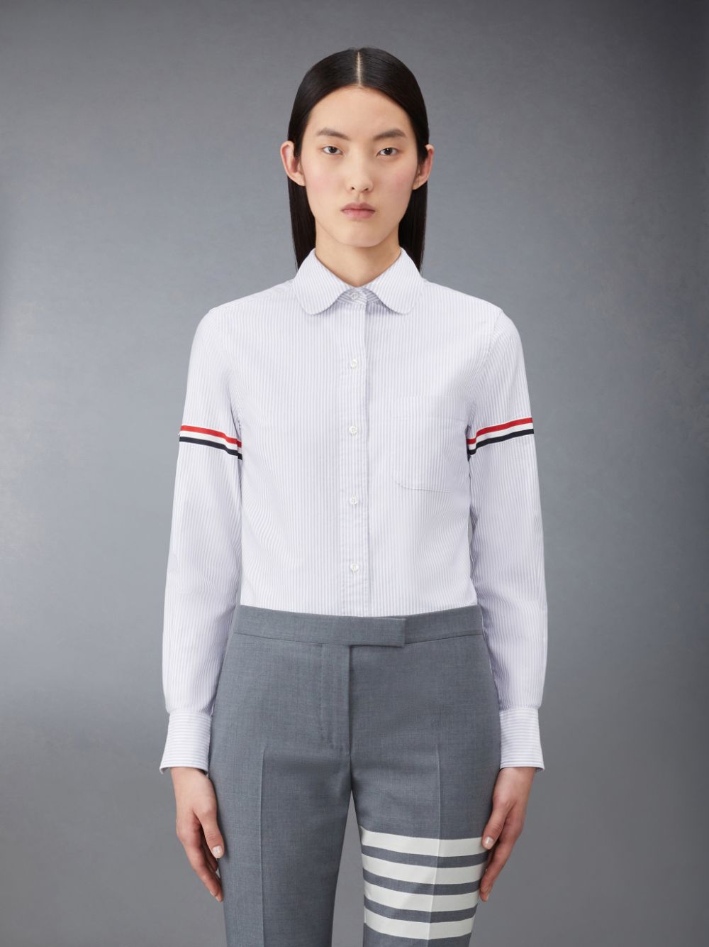 Thom Browne Stripe Oxford Armband Classic Round Collar Donna Camicie Grigie | NJU43H73872