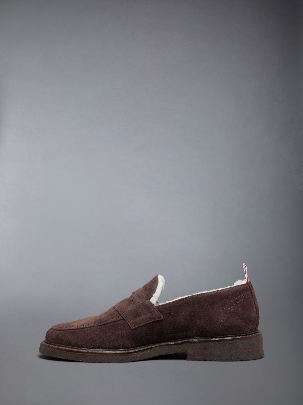 Thom Browne Suede Crepe Sole Shearling Penny Uomo Mocassini Marroni | DOR27T20449