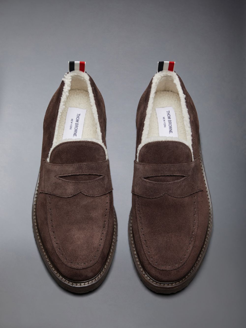 Thom Browne Suede Crepe Sole Shearling Penny Uomo Mocassini Marroni | DOR27T20449