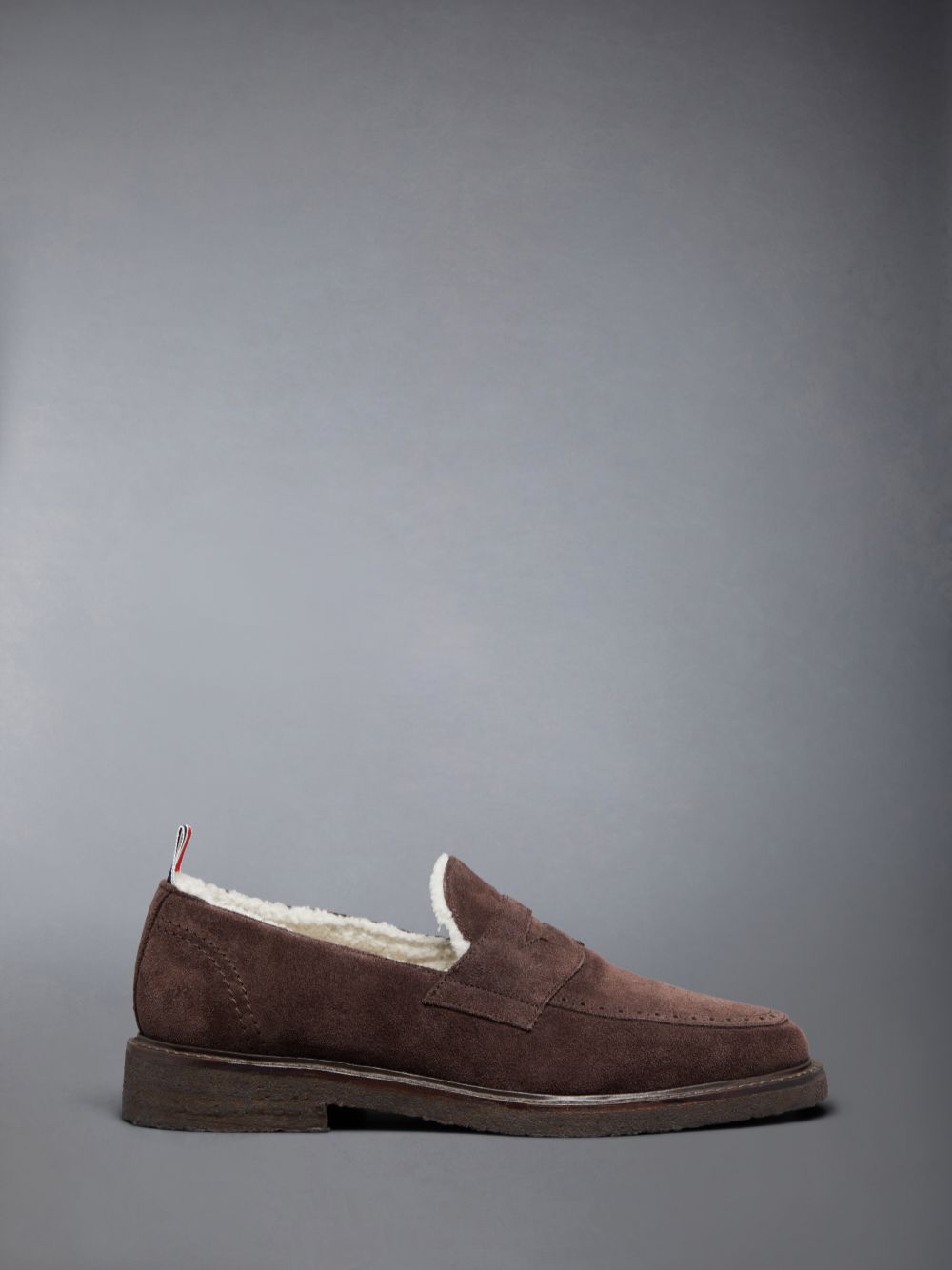 Thom Browne Suede Crepe Sole Shearling Penny Uomo Mocassini Marroni | DOR27T20449