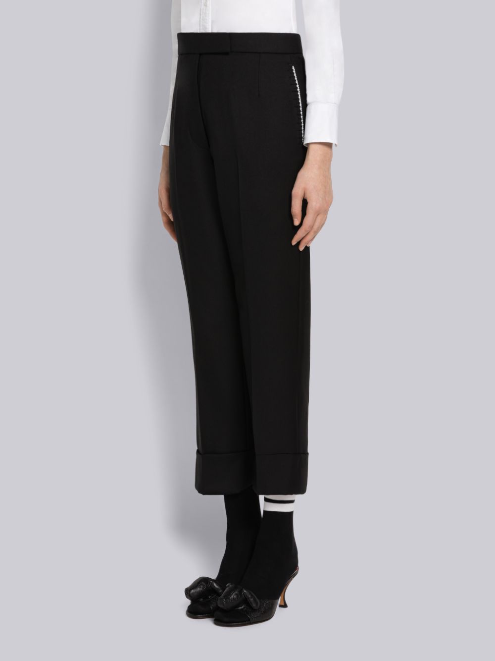 Thom Browne Super 120s Wool Twill Classic Backstrap With Pearls Donna Pantaloni Nere | KAJ99L52891