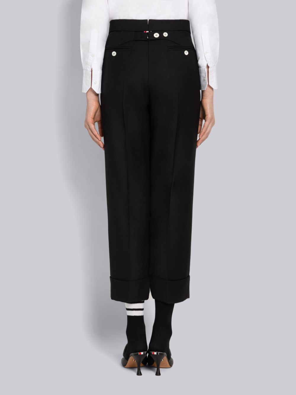 Thom Browne Super 120s Wool Twill Classic Backstrap With Pearls Donna Pantaloni Nere | KAJ99L52891