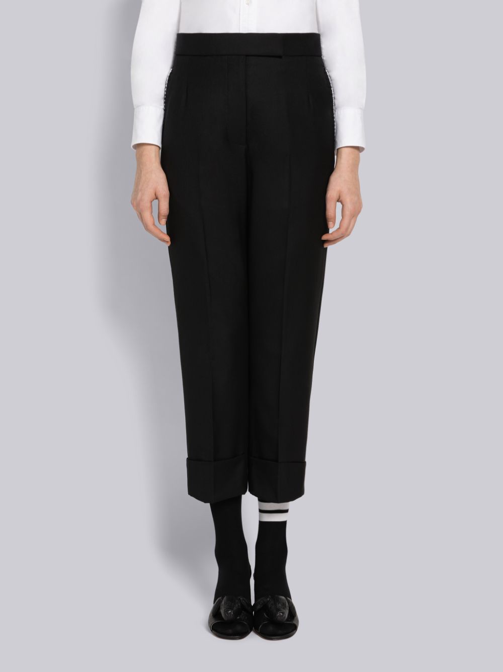 Thom Browne Super 120s Wool Twill Classic Backstrap With Pearls Donna Pantaloni Nere | KAJ99L52891