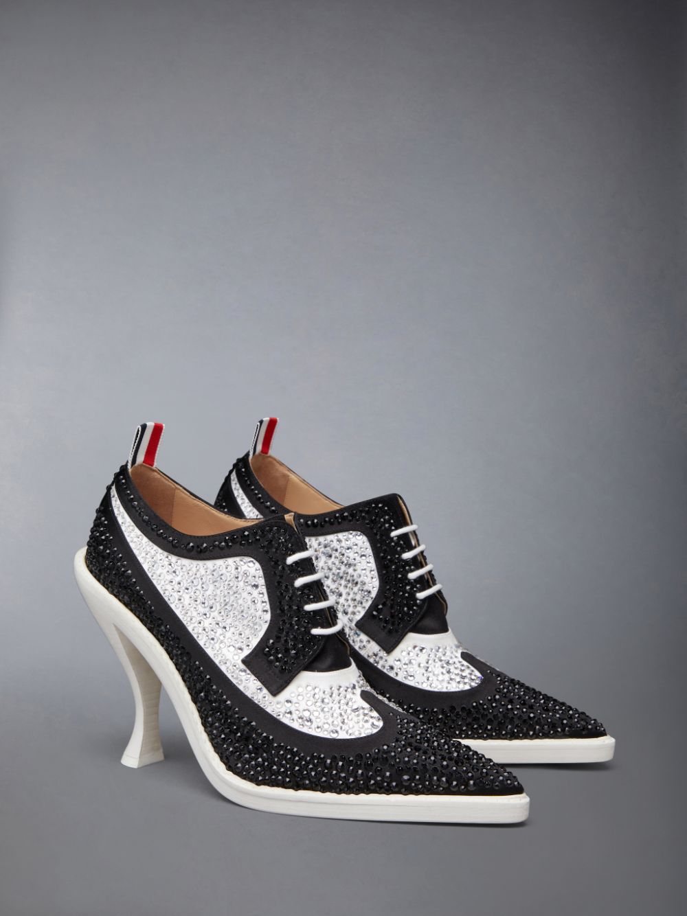 Thom Browne Swarovski Satin Heeled Longwing Donna Scarpe Brogue Nere | HDH59X27583