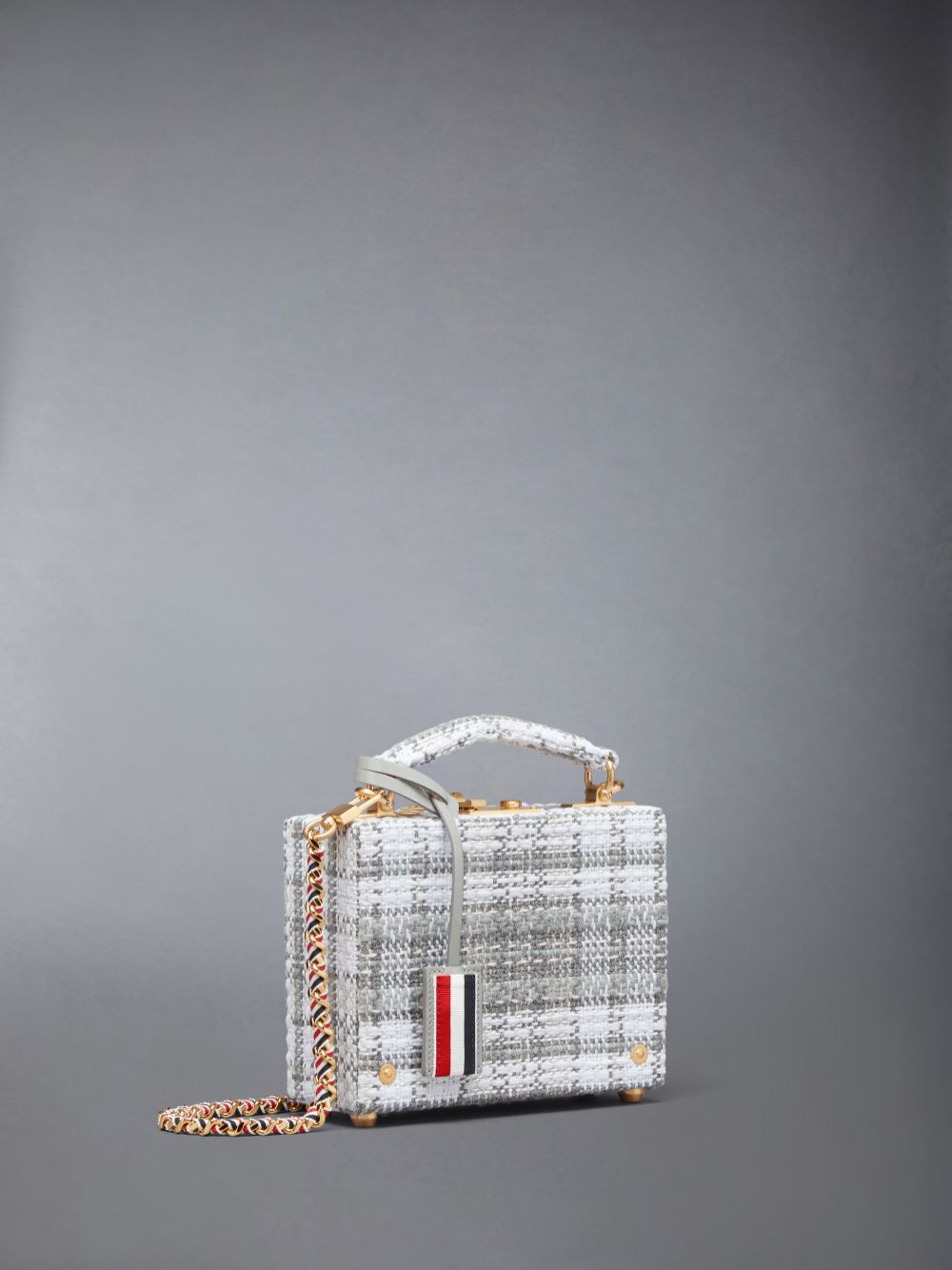 Thom Browne Tartan Tweed Woven Chain Micro Attache Case Donna Borse Crossbody Grigie | URT45E21289