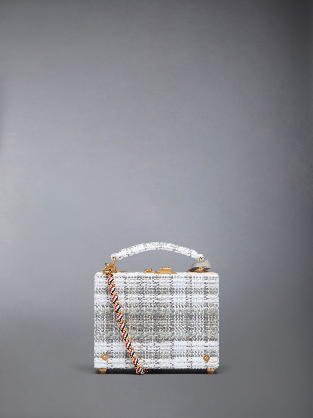 Thom Browne Tartan Tweed Woven Chain Micro Attache Case Donna Borse Crossbody Grigie | URT45E21289