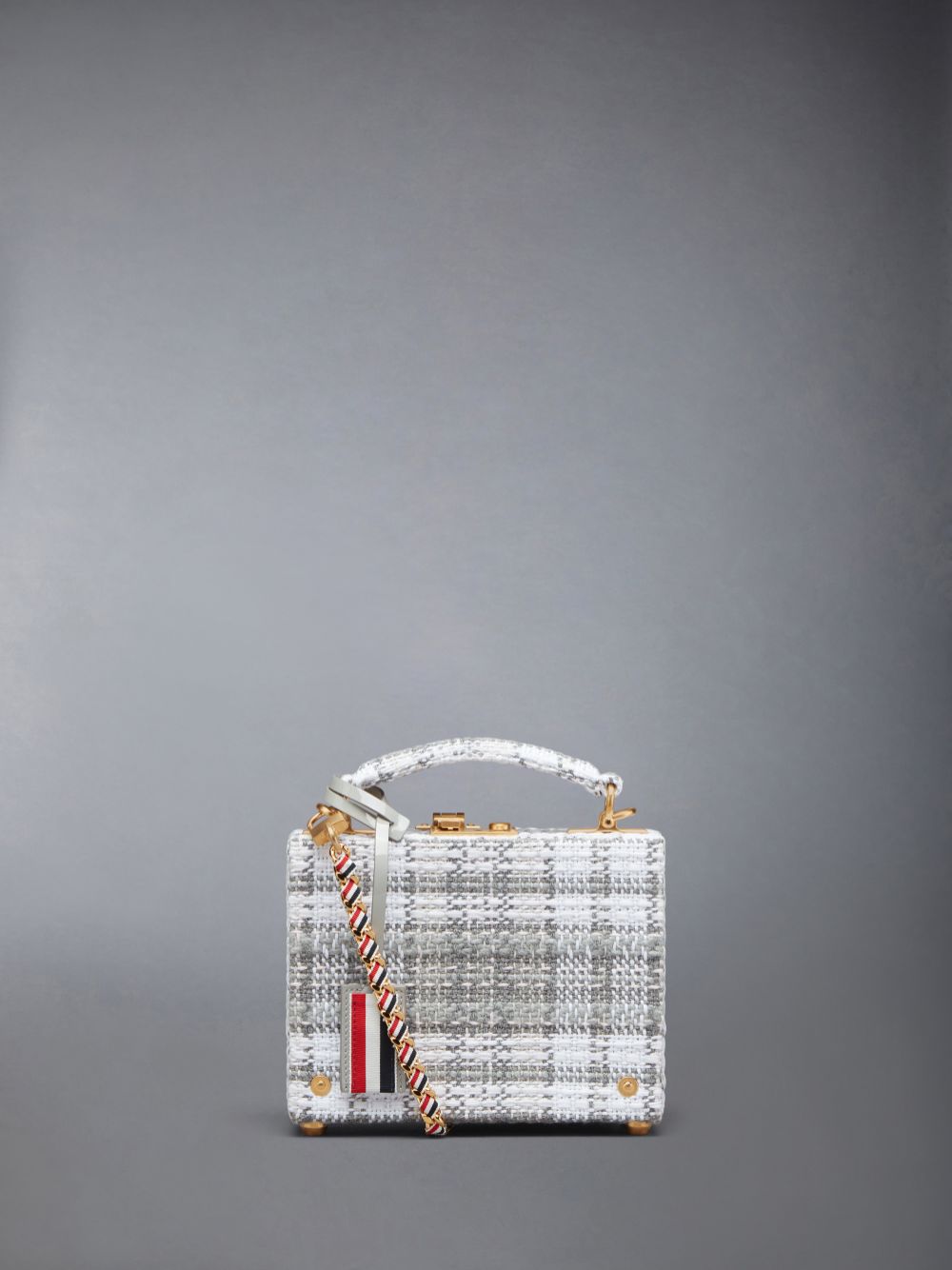 Thom Browne Tartan Tweed Woven Chain Micro Attache Case Donna Borse Crossbody Grigie | URT45E21289