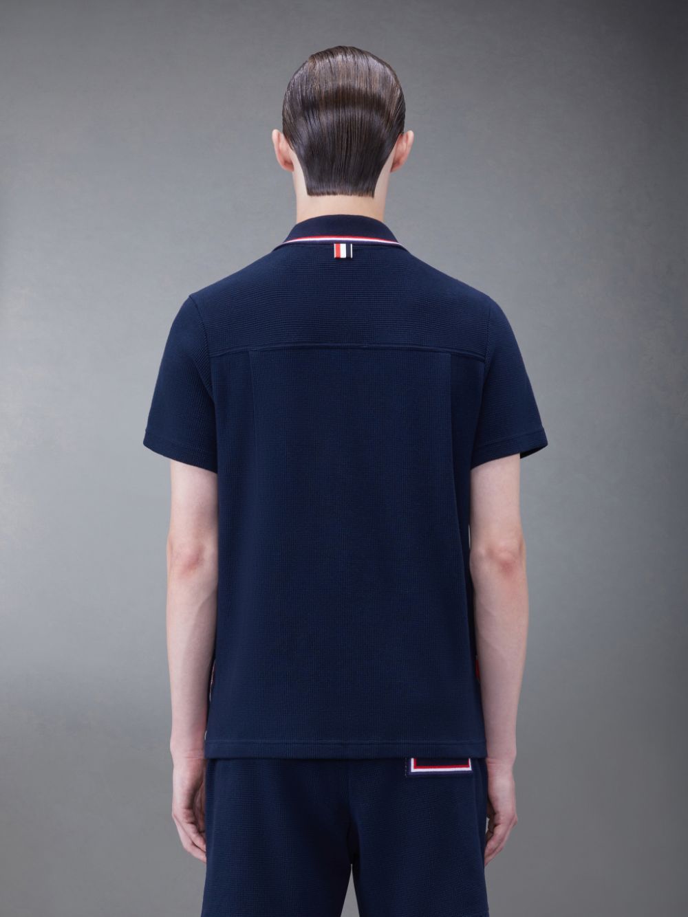 Thom Browne Textured Cotton Short Sleeve Polo Uomo Camicie Blu | YXY21H61731