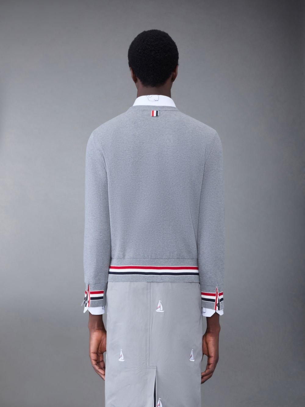 Thom Browne Textured Cotton Stripe Crew Neck Uomo Pullover Grigie | WGC40D71450