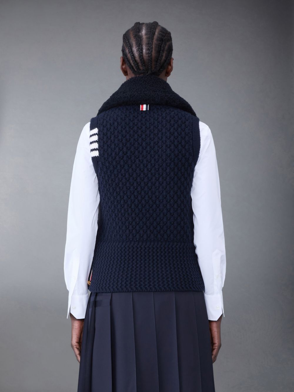 Thom Browne Textured Wool and Shearling 4-Bar Combo Donna Gilet Blu | KRQ97V79763