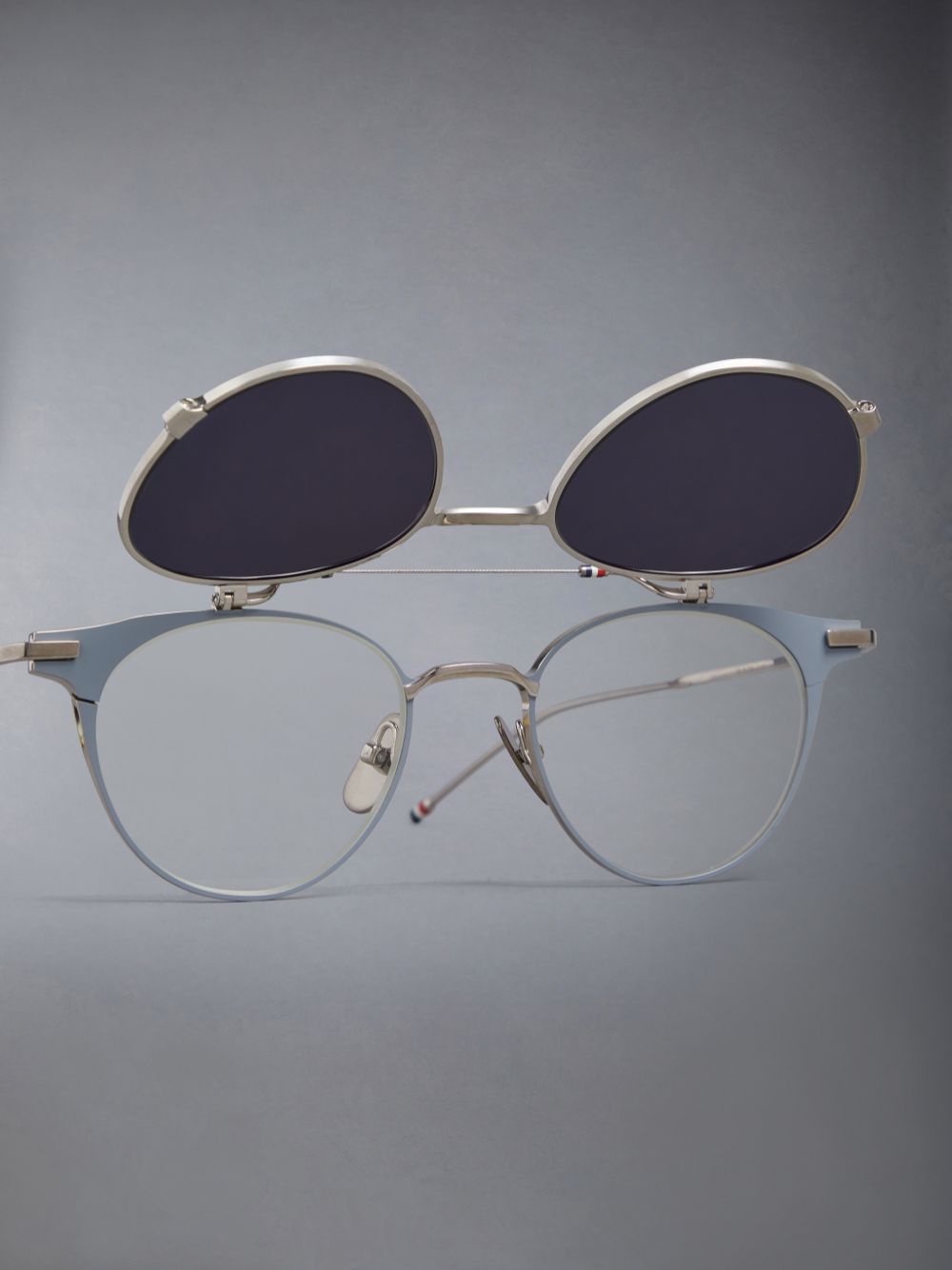 Thom Browne Titanium Round Clip On Uomo Occhiali da Sole Grigie | ADE36X57705