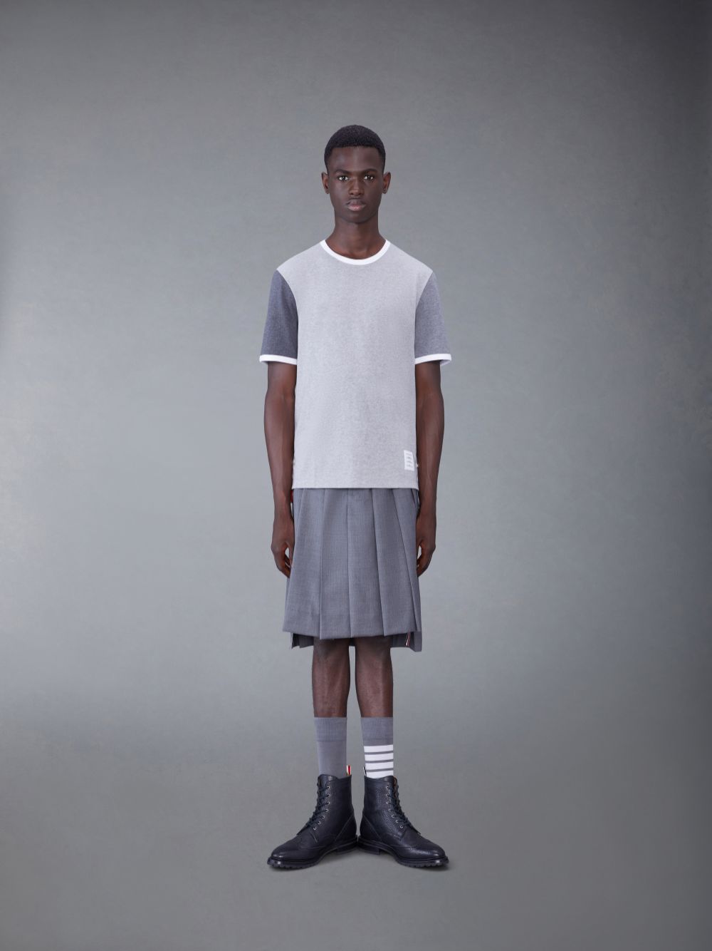 Thom Browne Tonal Cotton Jersey Short Sleeve Ringer Uomo Magliette Grigie | TOW81J63406