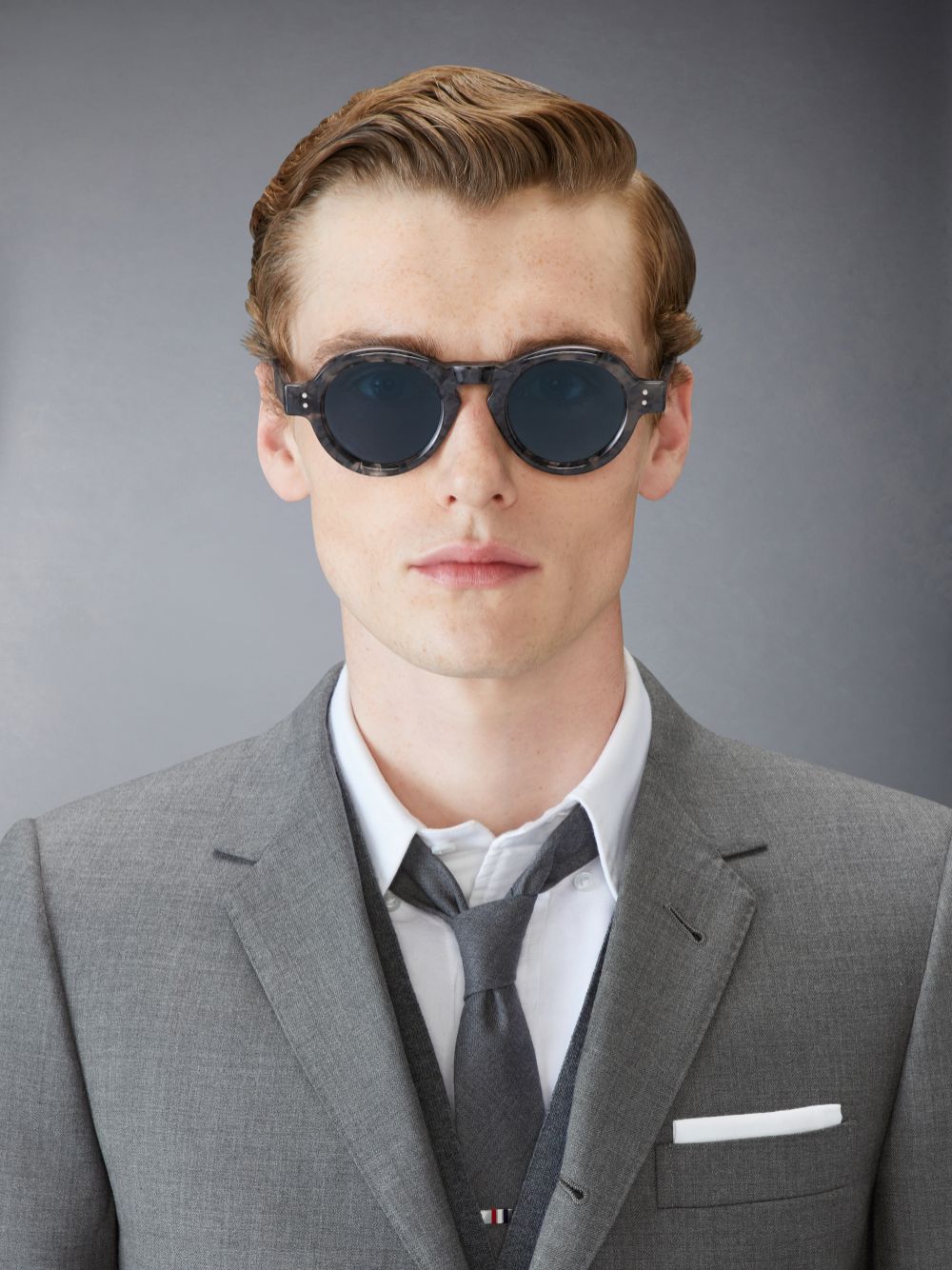 Thom Browne Tortoise Acetate Round Uomo Occhiali da Sole Grigie | EGV83J40426