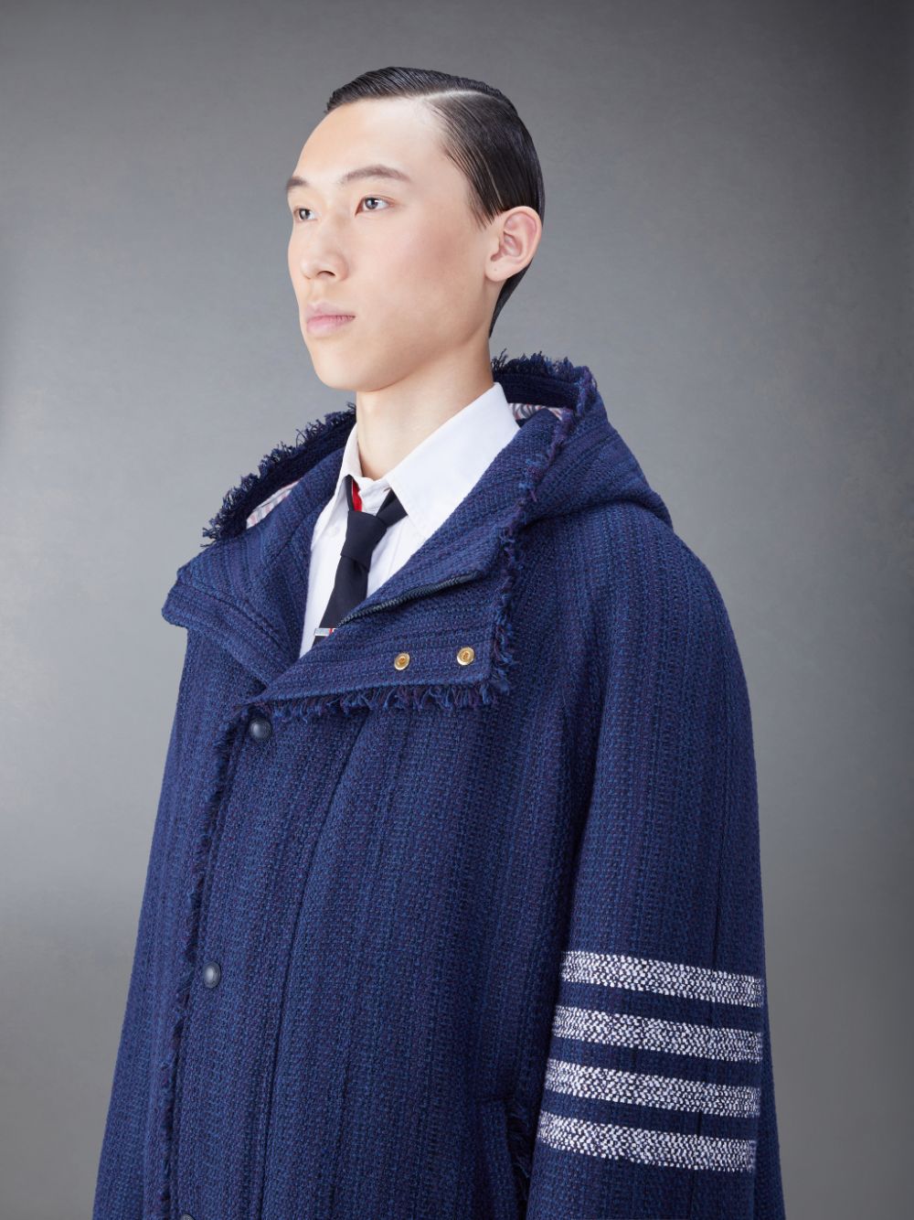 Thom Browne Tweed Fray 4-Bar Cropped Football Uomo Parka Blu | GZN38O73660