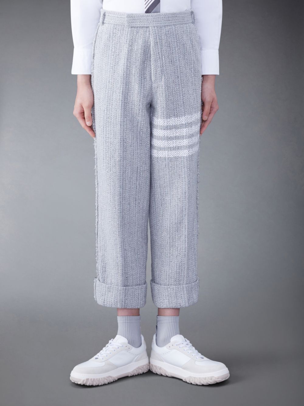 Thom Browne Tweed Fray 4-Bar Sack Uomo Pantaloni Grigie | HMM91D42687