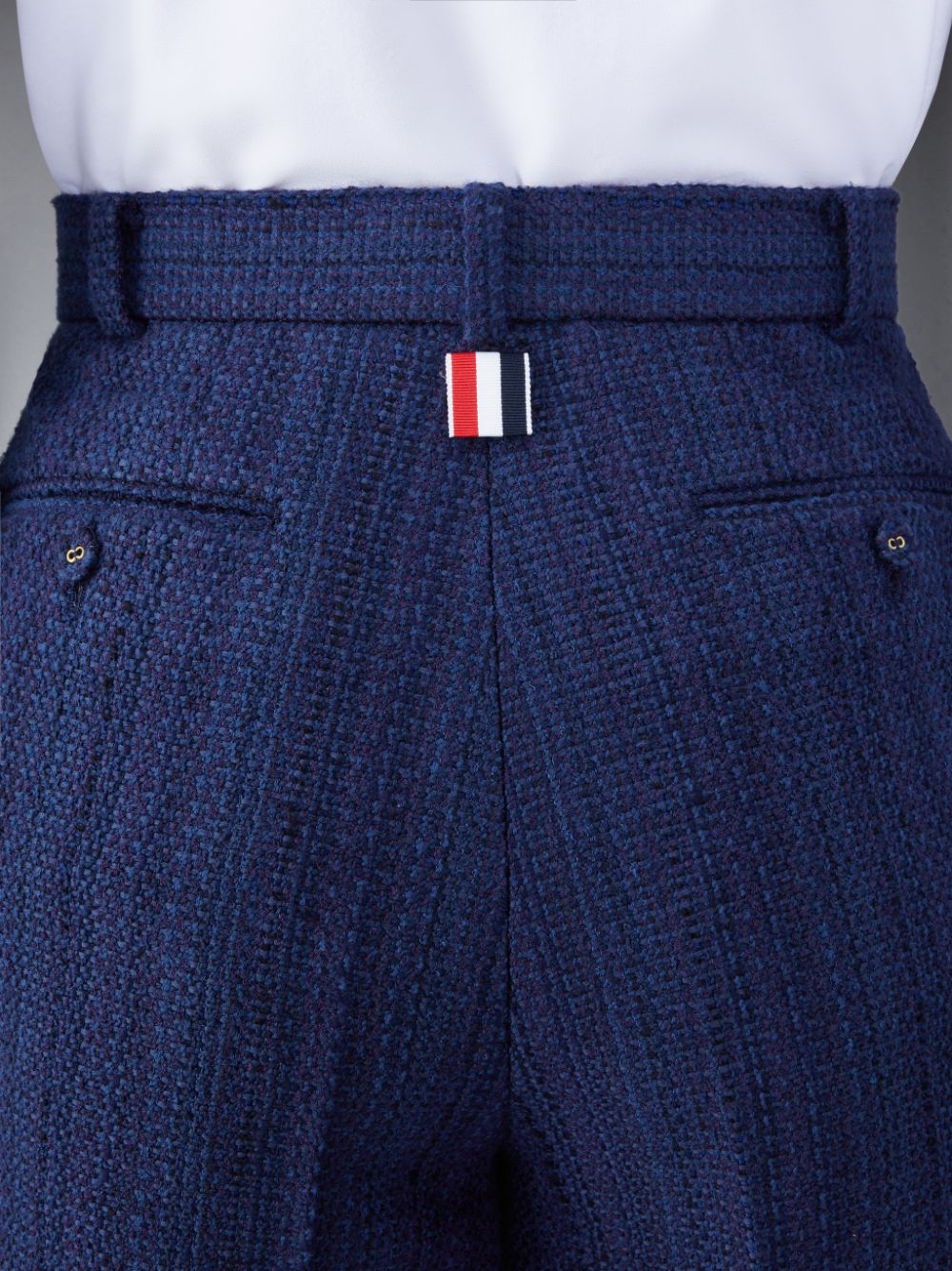 Thom Browne Tweed Fray 4-Bar Sack Uomo Pantaloncini Blu | SYD41L33055