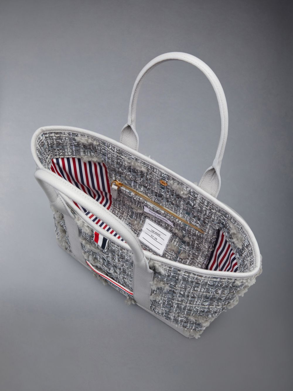 Thom Browne Tweed Leather Small Tool Donna Borse Tote Grigie | MLA71C14016